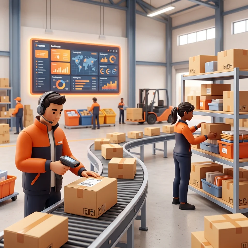Cheetah courier operations center - team handling parcels with digital tracking